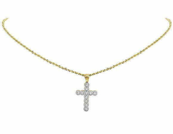 1.2ct Round Cut Diamond Pendant Halo Cluster Cross 14k Yellow Gold Over NO CHAIN