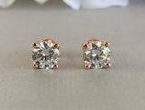 Solitaire 4 Prong Stud Earrings 0.4ct Round Cut VVS1D Diamond 14k Rose Gold Over