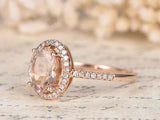 2.3ct Oval Cut Peach Morganite Halo Promise Engagement Ring 14k Rose Gold Finish