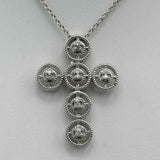 1ct Round Cut VVS1D Diamond Pendant with Chain Braided Cross 14k White Gold Over