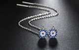 1.9ct Round Cut Blue Sapphire Stylish Long Drop Earrings 14k White Gold Finish