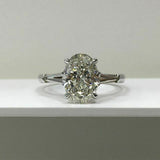 2.5Ct Oval Cut Diamond Baguette Accents Engagement Ring 14K White Gold Finish