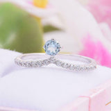 1.2ct Round Cut Blue Aquamarine Engagement Ring Curved Shape 14k White Gold Over