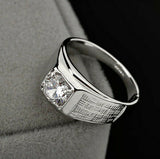 1ct Round Cut Diamond Textured Statement Men Engagement Ring 14k White Gold Over