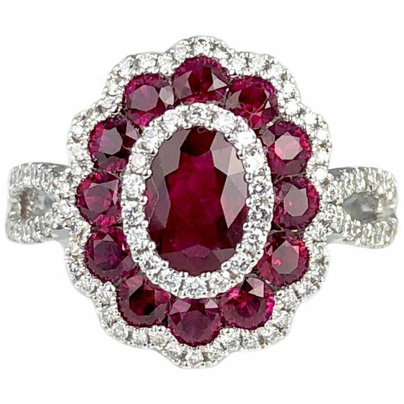 4ct Oval Cut Pink Ruby Engagement Ring Cocktail Flower 14k White Gold Finish