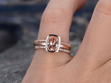 2Ct Oval Cut Peach Morganite Trio Bridal Set Engagement Ring 14K Rose Gold Over