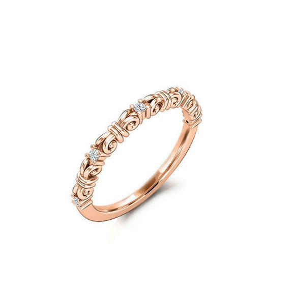 Filigree Stackable Wedding Ring Band 0.07ct Round Cut Diamond 14k Rose Gold Over