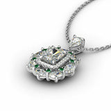 3Ct Radiant Cut Diamond Marquise Halo Iced Pendant 14K White Gold Over NO CHAIN