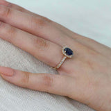 2ct Oval Cut Blue Sapphire Engagement Ring Round Accent Halo 14k YellowGold Over