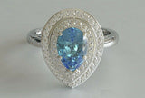 3ct Pear Cut Blue Aquamarine Engagement Ring Double Halo 14k White Gold Finish