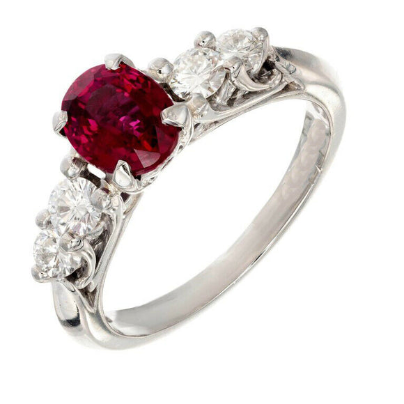 2ct Oval Pink Ruby Engagement Ring Five Stone Round Accent 14k White Gold Finish