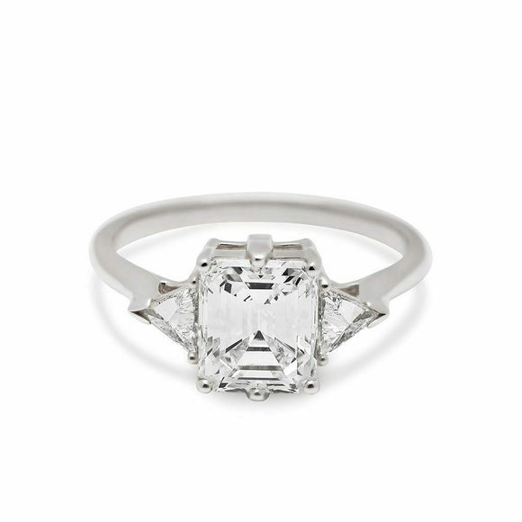 1.7ct Emerald Cut Diamond Engagement Ring 14k WhiteGold Finish Solitaire Trilogy