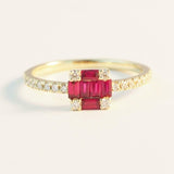 1.5ct Baguette Cut Pink Ruby Cluster Women Engagement Ring 14k YellowGold Finish