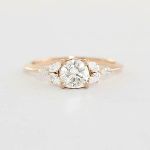 Leaf Marquise Accent Engagement Ring 1.5ct Round Cut Diamond 14k RoseGold Finish