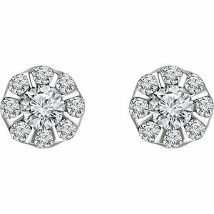 1ct Round Cut VVS1 D Diamond Floral Stud Earrings Women 14k White Gold Finish