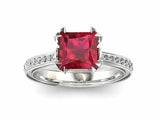 1.5ct Princess Cut Ruby Dual Prong Solitaire with Accent Ring 14k WhiteGold Over