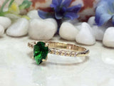 1ct Pear Cut Emerald Accents with Solitaire Engagement Ring 14k Yellow Gold Over