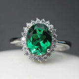 3ct Oval Cut Green Emerald Diamond Floral Halo Solitaire Ring 14k WhiteGold Over