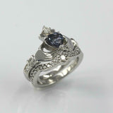 2ct Heart Blue Tanzanite Engagement Ring Claddagh Bridal Set 14k White Gold Over