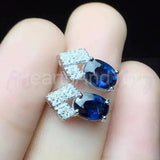 2ct Oval Cut Simulated Blue Sapphire Geometric Stud Earring 14k WhiteGold Plated