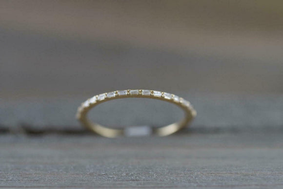 0.7ct Baguette Cut Diamond Wedding Band 14k Yellow Gold Finish Dainty Minimalist