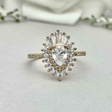 2.5ct Engagement Ring Pear Cut Diamond Sunburst Halo Design 14k Yellow Gold Over