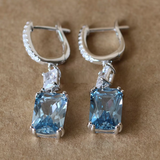 4Ct Radiant Cut Blue Aquamarine Diamond Gatsby Drop Earrings 14K White Gold Over