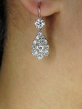 5Ct Pear Cut Diamond Round Halo Vintage Drop Earrings 14K White Gold Finish