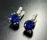 2ct Drop Earrings Round Cut Blue Sapphire Vertical Bar 14k White Gold Finish