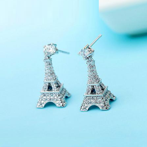 3Ct Round Brilliant Cut Diamond Eiffel Tower Drop Earrings 14K White Gold Finish