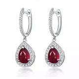 2.5ct Drop Earrings Pear Cut Pink Ruby Diamond Halo Design 14k White Gold Finish