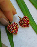 2ct Round Cut Red Garnet Heart Shape Cluster Drop Earrings 14k YellowGold Finish