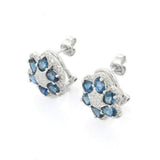 2.7ct Stud Earrings Oval Cut Blue Sapphire Cluster Floral 14k White Gold Finish