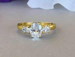 Three Stone Engagement Ring 1.3ct Oval Cut VVS1D Diamond 14k Yellow Gold Finish