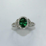 2.2ct Oval Cut Green Emerald Engagement Ring Halo Floral 14k White Gold Finish