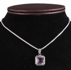 2ct Pink Sapphire Pendant Princess Cut Diamond Halo 14k White Gold Over NO CHAIN