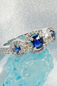 4.5Ct Round Cut Blue Sapphire Halo Diamond Cocktail Ring 14K White Gold Finish