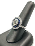 4Ct Oval Cut Diamond Sapphire Double Halo Engagement Ring 14K White Gold Finish