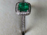 2.2ct Engagement Ring Princess Cut Green Emerald Halo 14k White Gold Finish