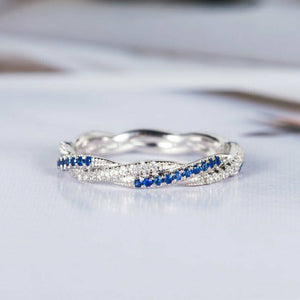 1.2ct Round Cut Blue Sapphire Wedding Band Infinity Eternity 14k White Gold Over