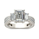 4Ct Emerald Cut Diamond Dual Row Accent Engagement Ring 14K White Gold Finish