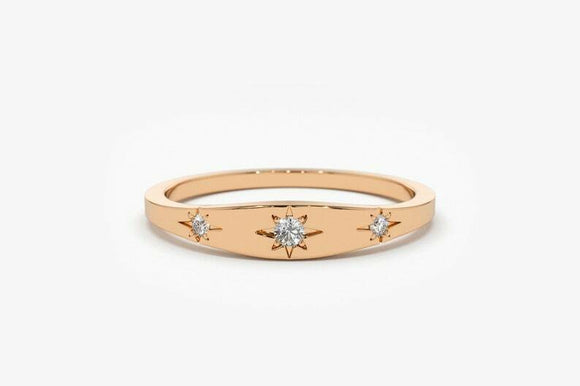 0.4ct Engagement Ring Round Cut Diamond Trilogy Star Design 14k Rose Gold Finish