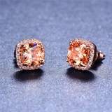 2ct Cushion Cut Peach Morganite Halo Solitaire Stud Earrings 14k RoseGold Finish