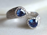 5ct Engagement Ring Pear Cut Blue Sapphire Cuff Bypass 14k White Gold Finish