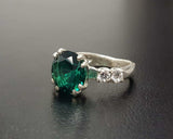 1.3ct Round Cut Green Emerald Solitaire with Accent Ring 14k White Gold Finish