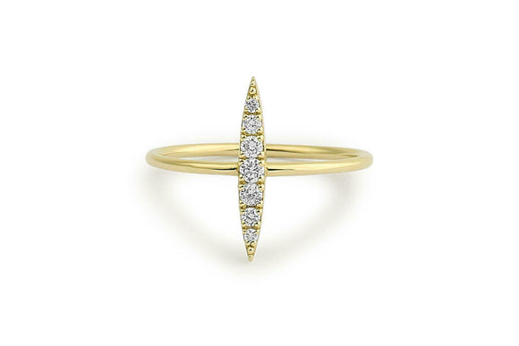 Vertical Bar Women Engagement Ring 1.2ct Round Cut Diamond 14k YellowGold Finish