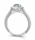 2ct Round Cut Blue Aquamarine Vintage Inspired Starburst Ring 14k WhiteGold Over