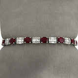 15Ct Oval Cut Pink Ruby Baguette Diamonds Tennis Bracelet 14K White Gold Finish