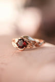 1ct Round Cut Red Garnet Engagement Ring Leaf Vine Solitaire 14k RoseGold Finish