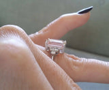 2.5Ct Emerald Cut Peach Morganite Ring 14K White Gold Finish With Round Accents